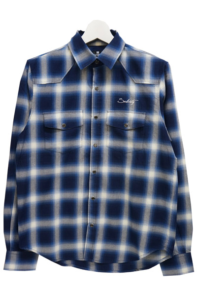 Subciety (サブサエティ) OMBRE CHECK WESTERN SHIRT L/S-Praha- BLUE