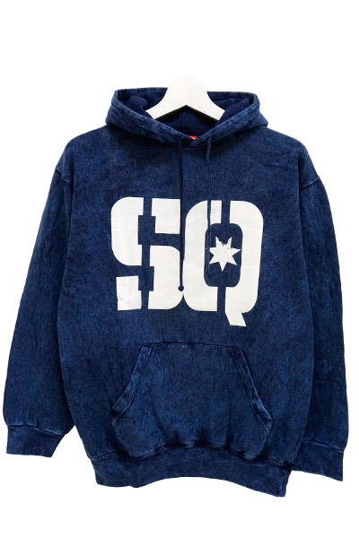SQUARE WASHED LOGO HOODIE BLUE