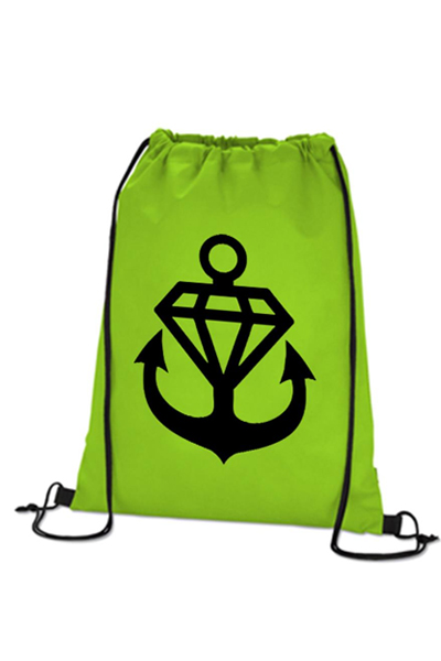 STAY SICK CLOTHING Anchor Logo Lime Green Cinch Bag