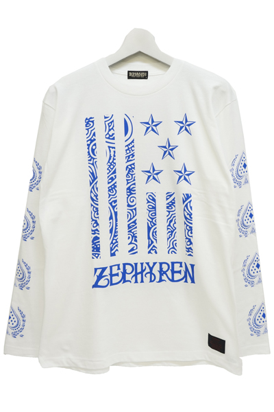 Zephyren(ゼファレン) L/S TEE -REBEL FLAG- WHITExBLUE