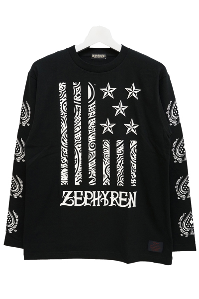 Zephyren(ゼファレン) L/S TEE -REBEL FLAG- BLACKxWHITE