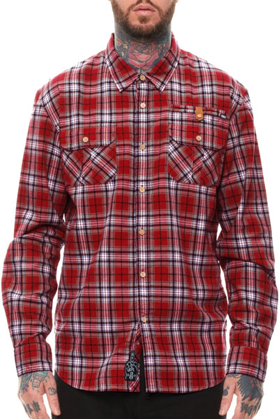 REBEL8 CHALLENGER RED FLANNEL BUTTON-UP