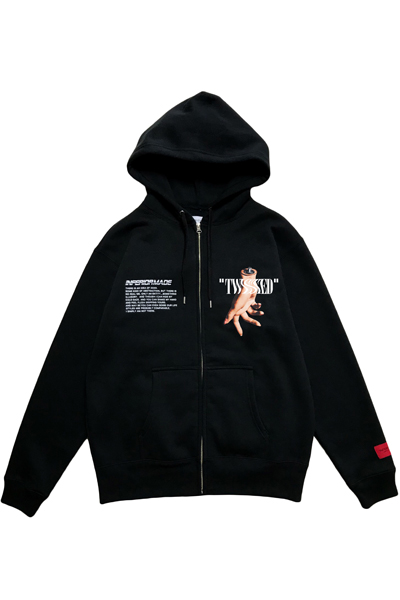LILWHITE(dot) (リルホワイトドット) LW-18AW-S03 -TWISTED- FRONT ZIP HOODIE BLACK