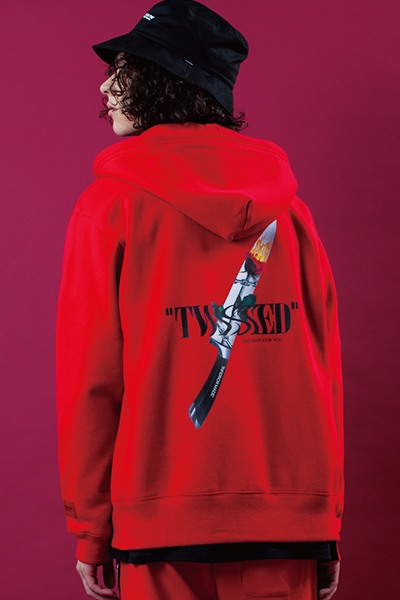 LILWHITE(dot) (リルホワイトドット) LW-18AW-S03 -TWISTED- FRONT ZIP HOODIE RED