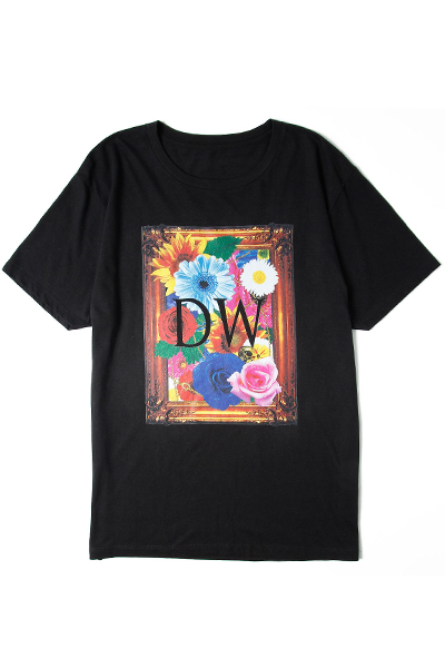 DIAWOLF FLOWER&SKULL DW T-Shirt - BLACK