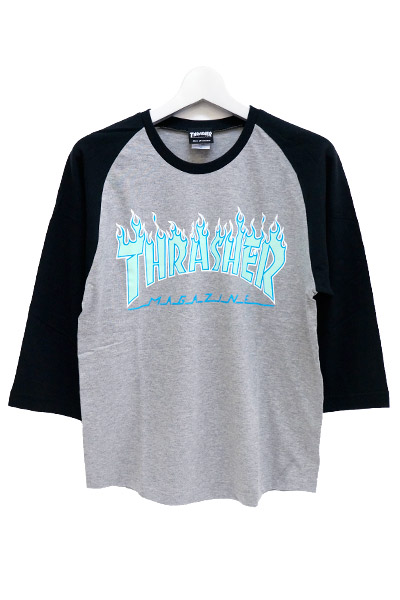 THRASHER TH92130 FLAME MAG LOGO 7/S GRY/BLK