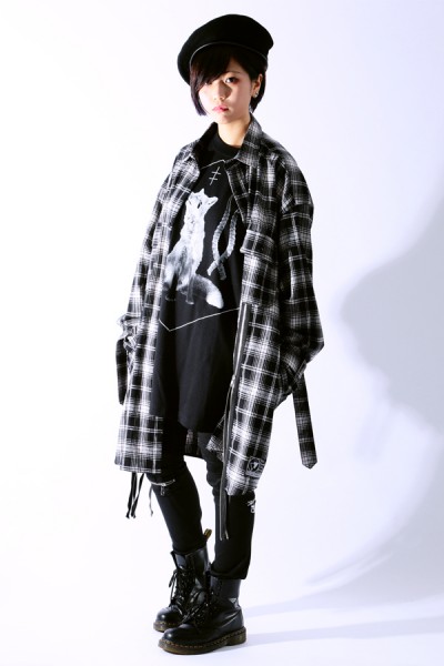 SILLENT FROM ME MALCOLM -Zip Wide Shirts- BLACK CHECK