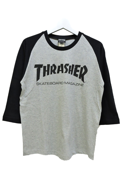 THRASHER TH8201 MAG LOGO 3/4 BASE BALL T-SHIRT GR/BK/BK