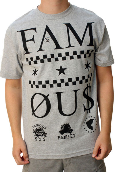FAMOUS STARS AND STRAPS 3 TIMES MENS TEE GRAY