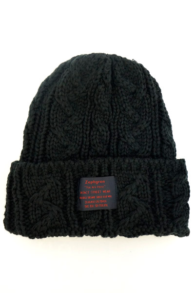 Zephyren (ゼファレン) CABLE BEANIE -You are here- BLACK