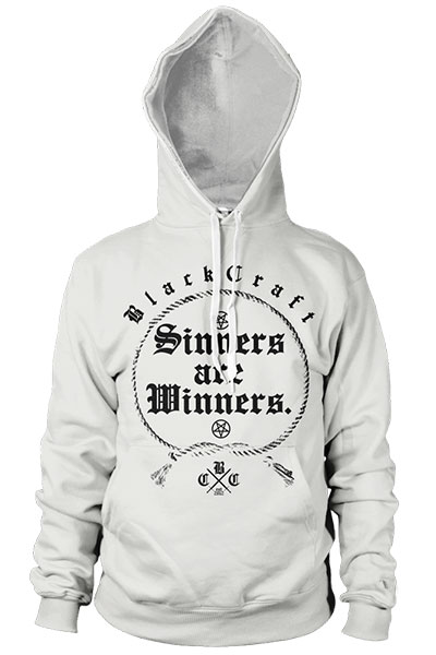 BLACK CRAFT Sinners Are Winners White Hooded Pull