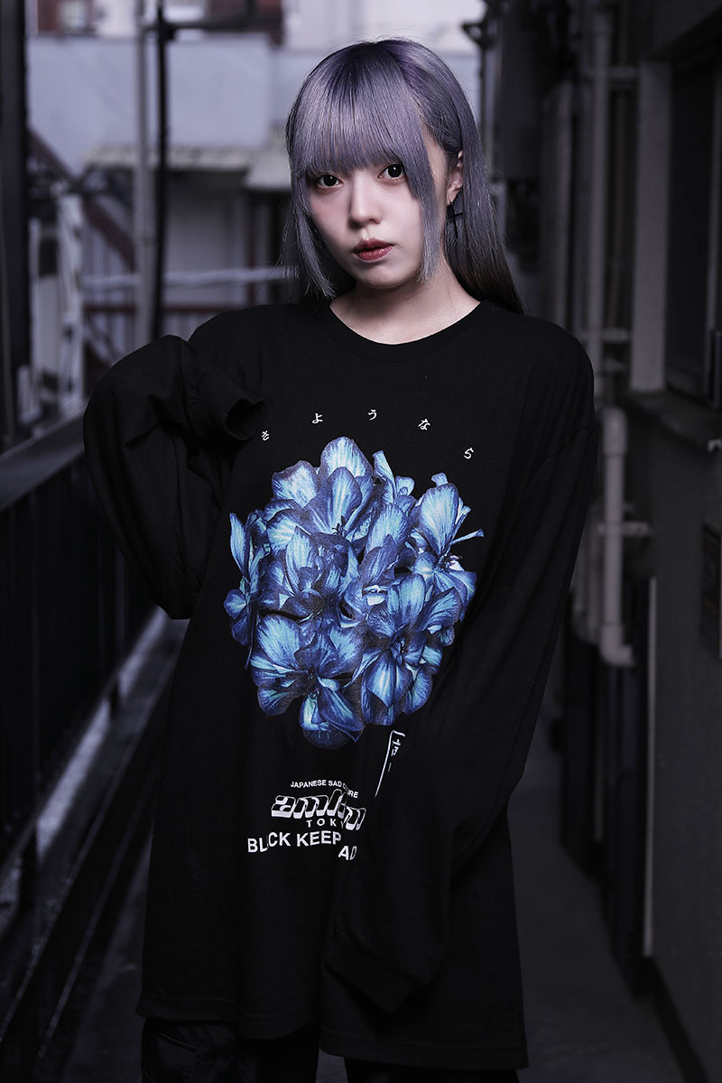アマツカミ 天竺葵/geranium L/S T-shirt BLACK