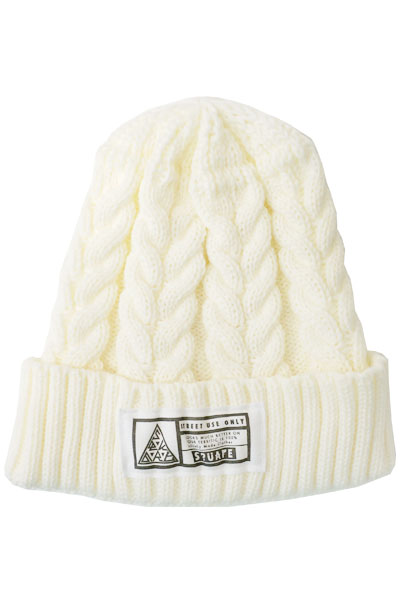SQUARE CABLE KNIT CAP WHITE