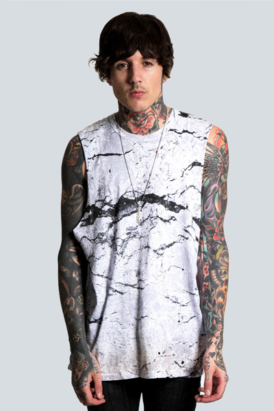 DROP DEAD CLOTHING Marble Tank Top WHITE