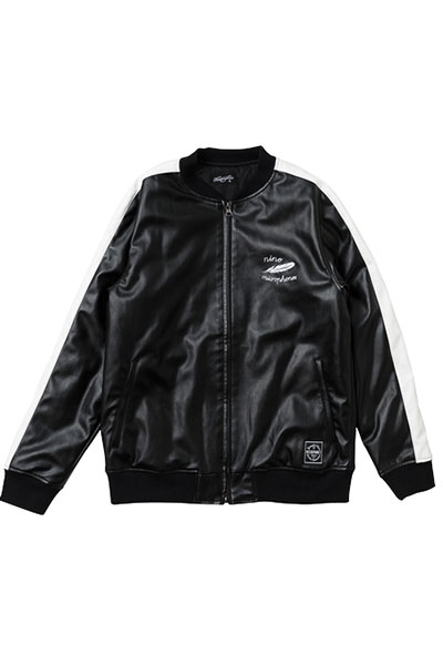 NineMicrophones LEATHER TRUCK JACKET feather BLK