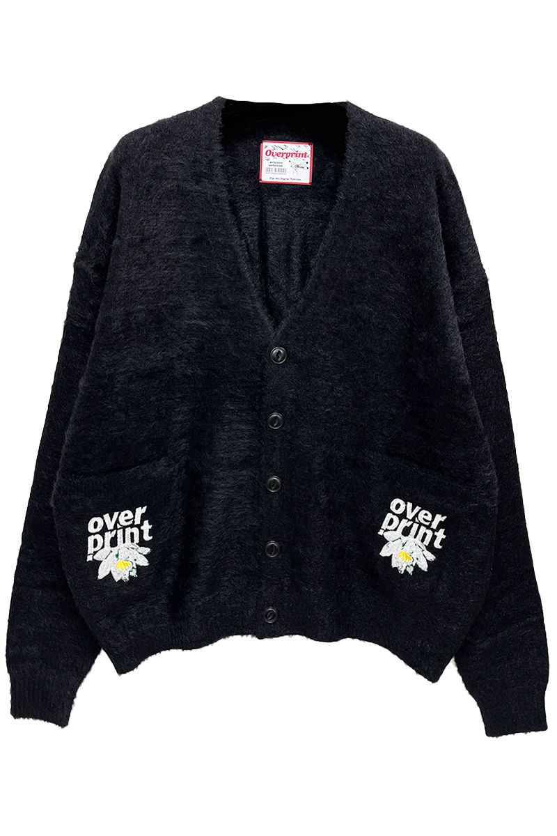 over print(オーバープリント) shaggy knit cardigan (black)