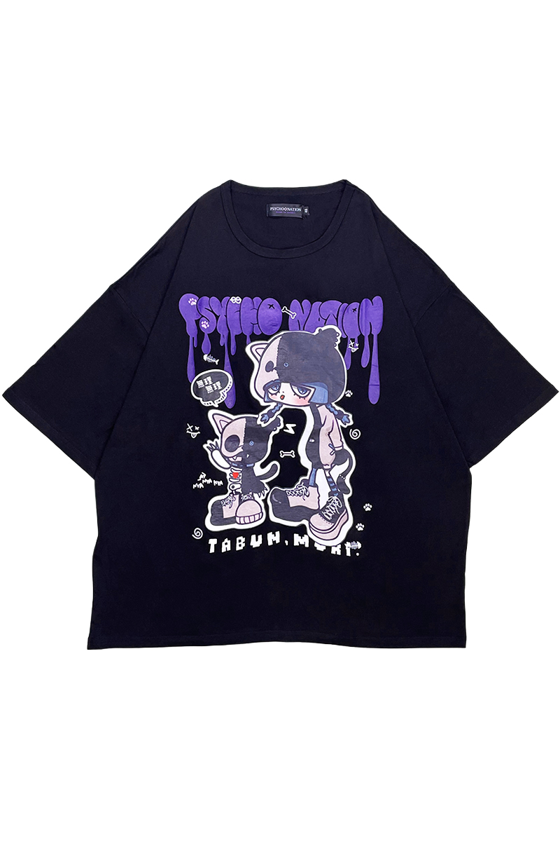 PSYCHO NATION(サイコ・ネーション) 木天蓼にゃん子TEE - Black