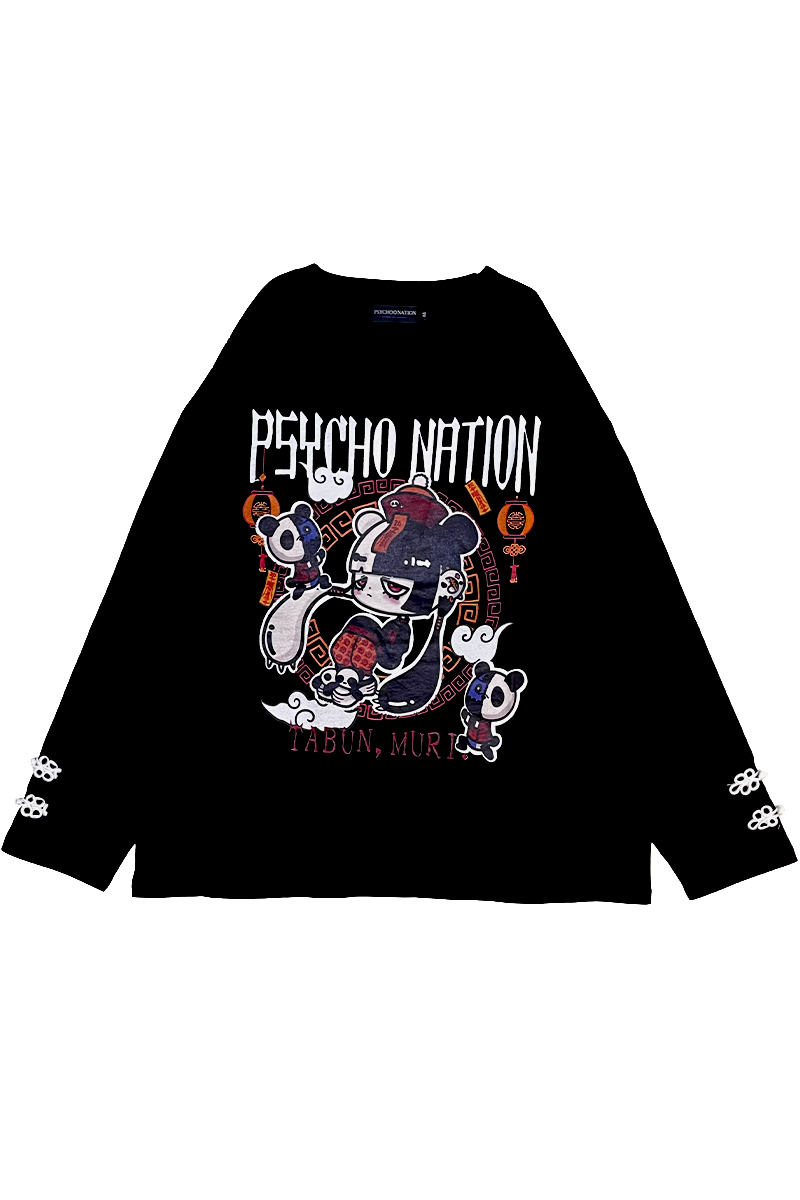 PSYCHO NATION(サイコ・ネーション) 中華パン子ロン・TEE - Black