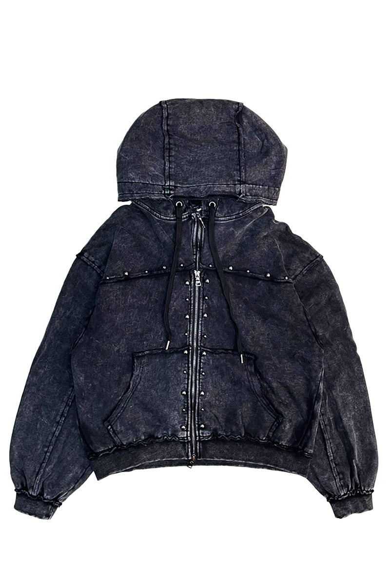 P.N UNDERGROUND(サイコ・ネーション・アンダーグラウンド) レイヤー・スタッズ・ZIP・パーカー - Black