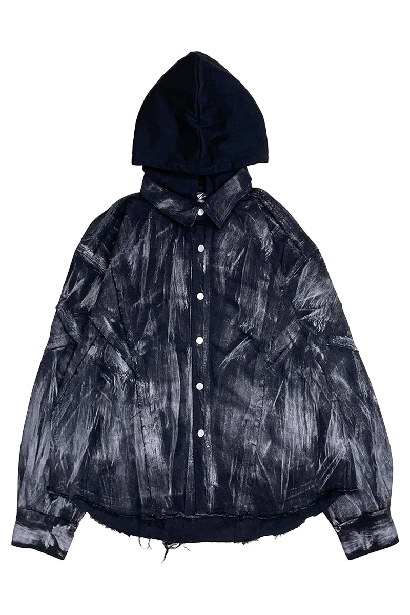 P.N UNDERGROUND(サイコ・ネーション・アンダーグラウンド) 切替フーディー・デニム・シャツ - Black