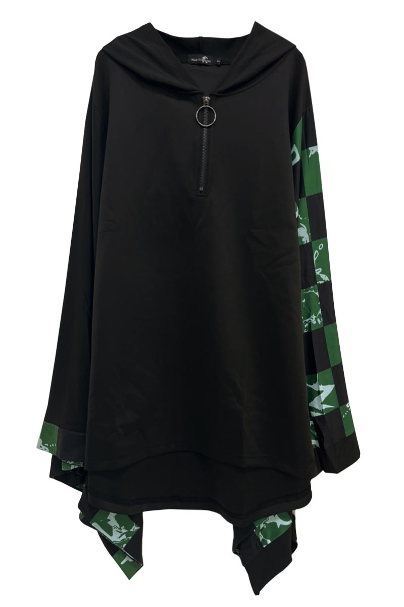 NieR (ニーア) STRETCH着物風袖HALF ZIP PARKA【緑格子柄 NieR (ニーア) STRETCH着物風袖HALF ZIP PARKA【緑格子柄