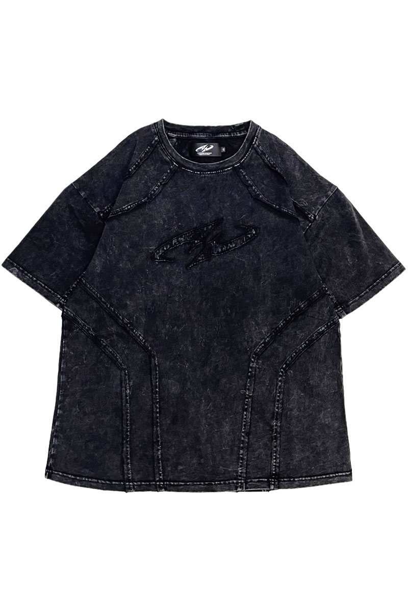 P.N UNDERGROUND(サイコ・ネーション・アンダーグラウンド) 切替アップリケ刺繍TEE - Black