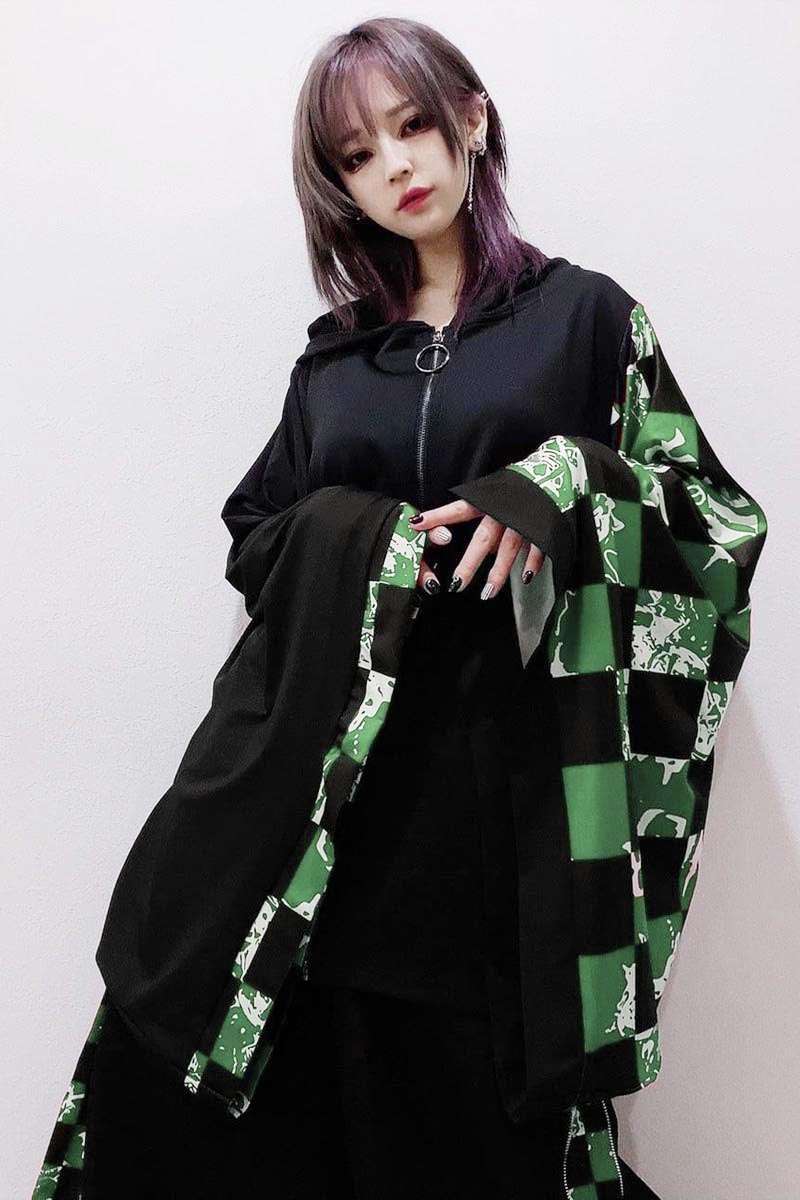 NieR (ニーア) STRETCH着物風袖HALF ZIP PARKA【緑格子柄】