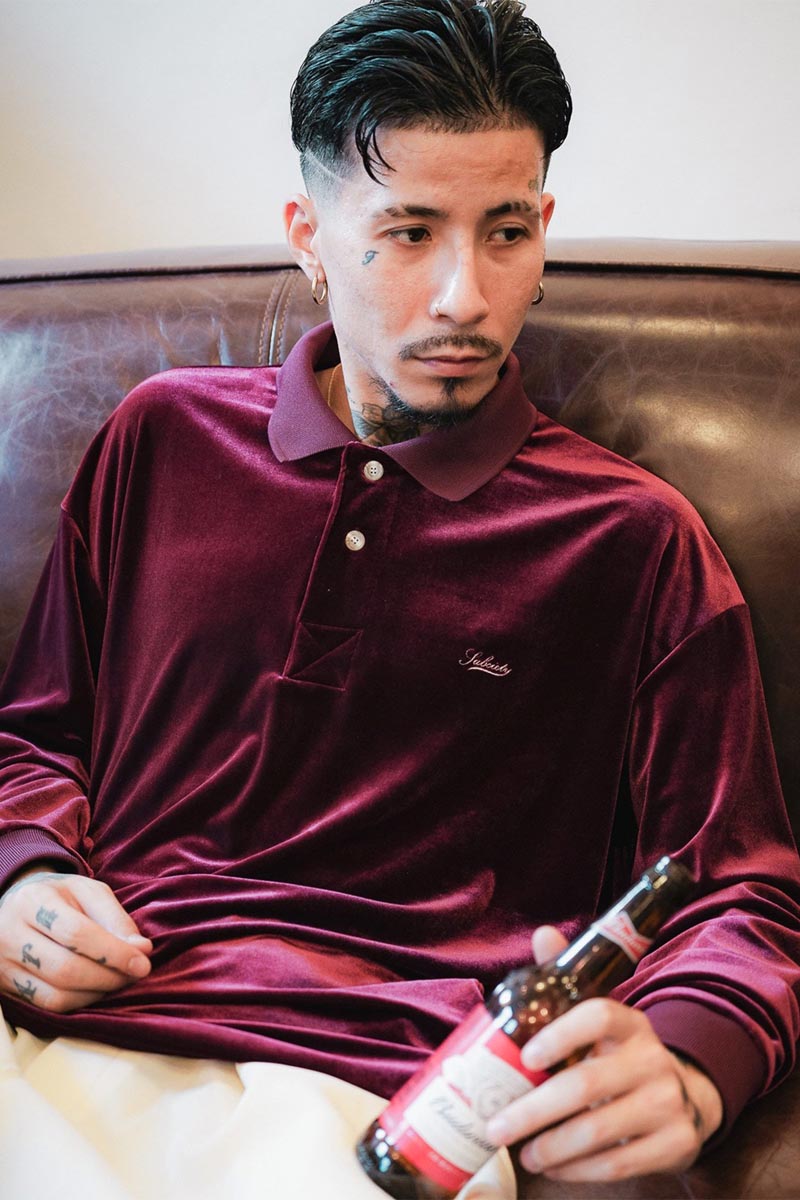 Subciety (サブサエティ) VELOUR RUGGER SHIRT BURGUNDY