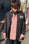 Subciety (サブサエティ) NOCOLLAR EMBLEM SHIRT BLACK