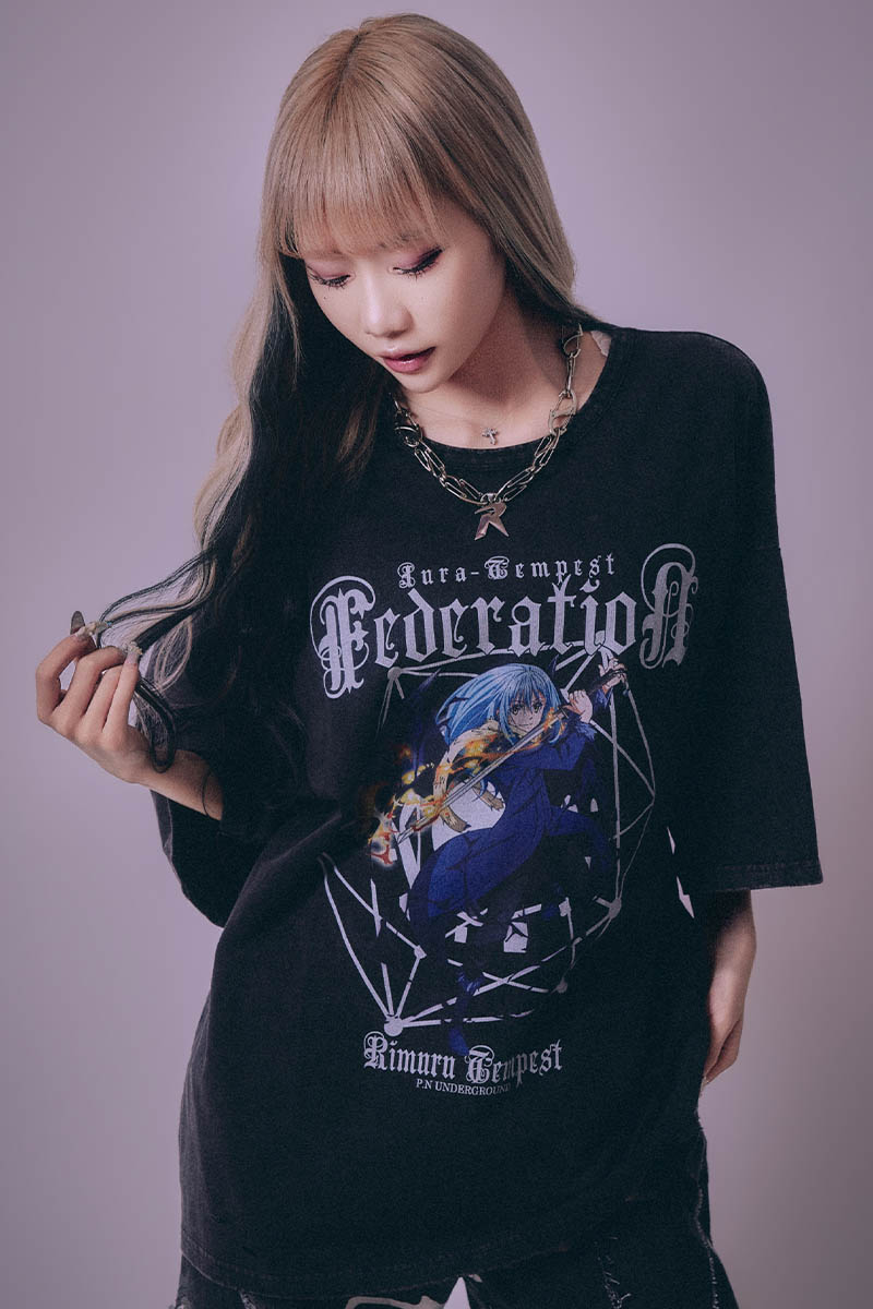 転生したらスライムだった件× P.N UNDERGROUND リムル・ダメージTEE - Pigment Gray