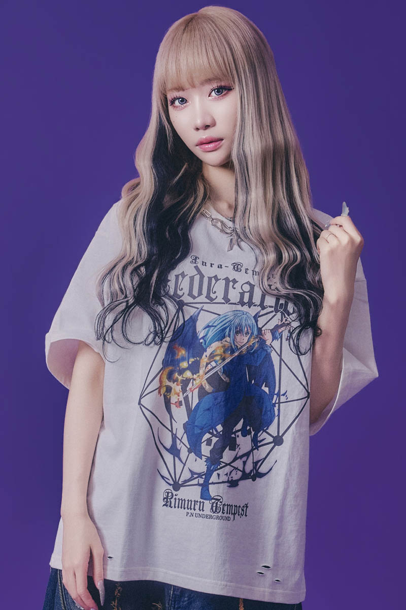 転生したらスライムだった件× P.N UNDERGROUND リムル・ダメージTEE - White