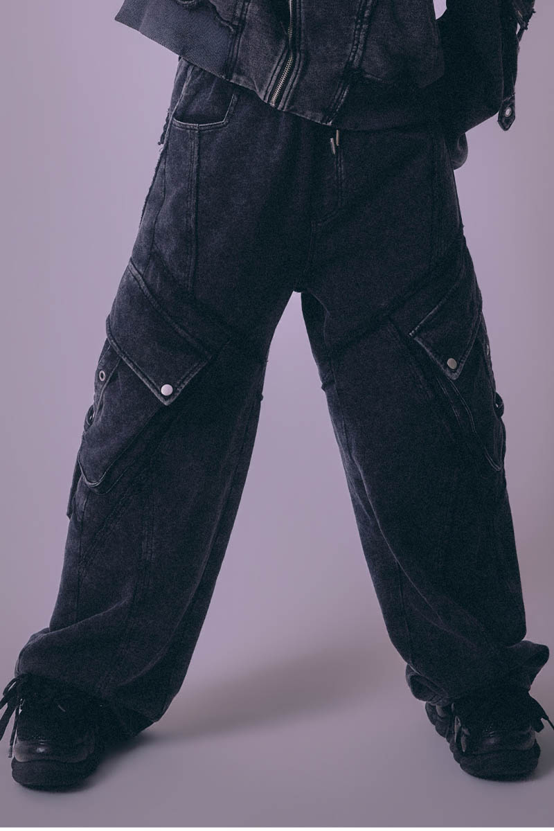 P.N UNDERGROUND(サイコ・ネーション・アンダーグラウンド) 切替スウェット・カーゴ・パンツ - Black