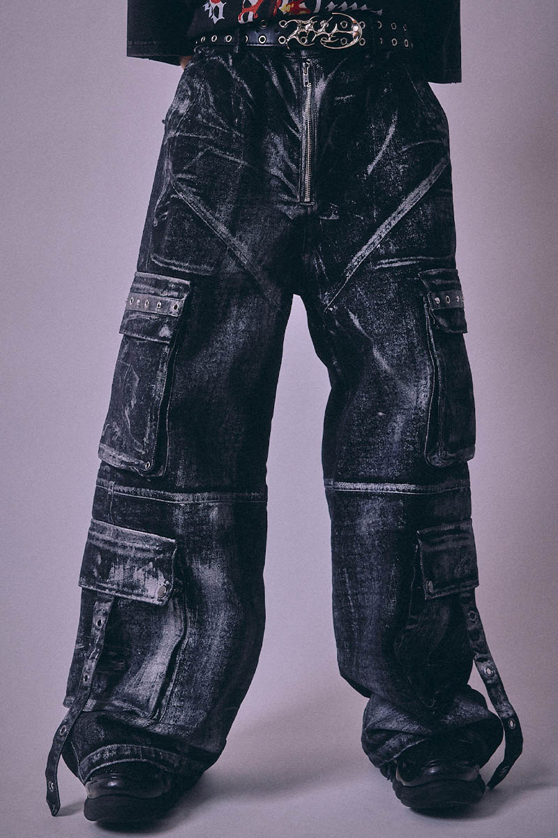 P.N UNDERGROUND(サイコ・ネーション・アンダーグラウンド) コーティング・カーゴ・パンツ - Silver