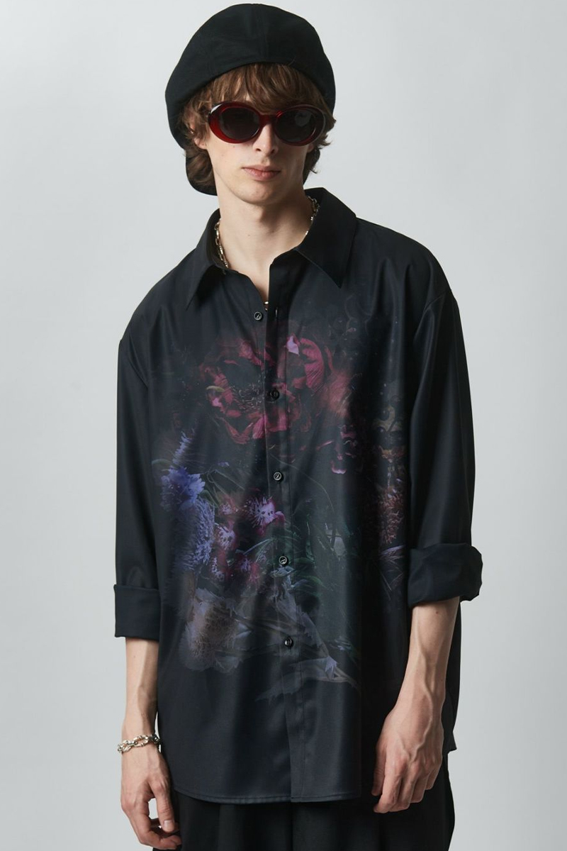 glamb(グラム) Slight Flower Shirts Black