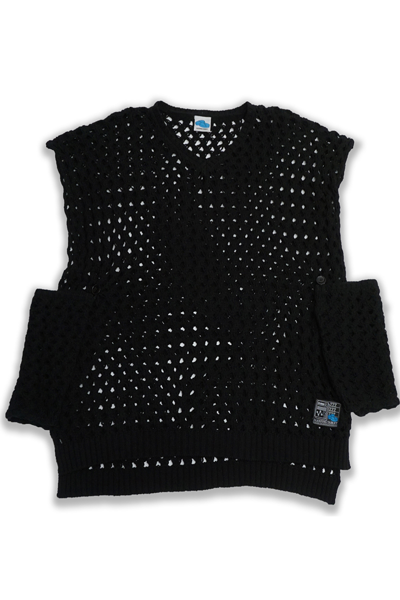 SLEEPING TABLET (スリーピングタブレット) BLANK [ W POCKETS COTTON KNIT VEST ] BLACK