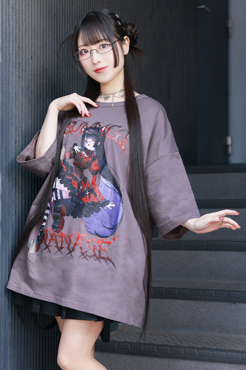 予約商品】七瀬つむぎ×PSYCHO NATION×ゲキクロ コラボ・オーバーサイズ・Tシャツ - Ash / ロックファッション / バンドTシャツ  のGEKIROCK CLOTHING