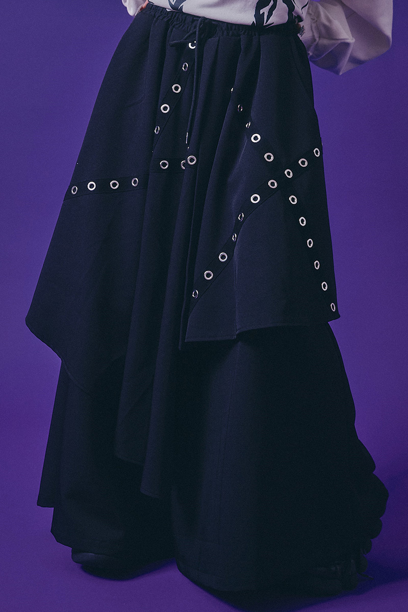 PSYCHO NATION(サイコ・ネーション) ハトメスカート袴パンツ - Black