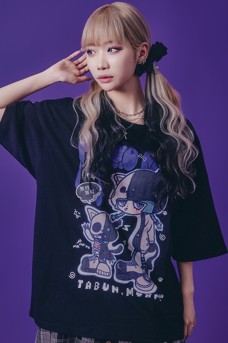 PSYCHO NATION(サイコ・ネーション) 木天蓼にゃん子TEE - Black