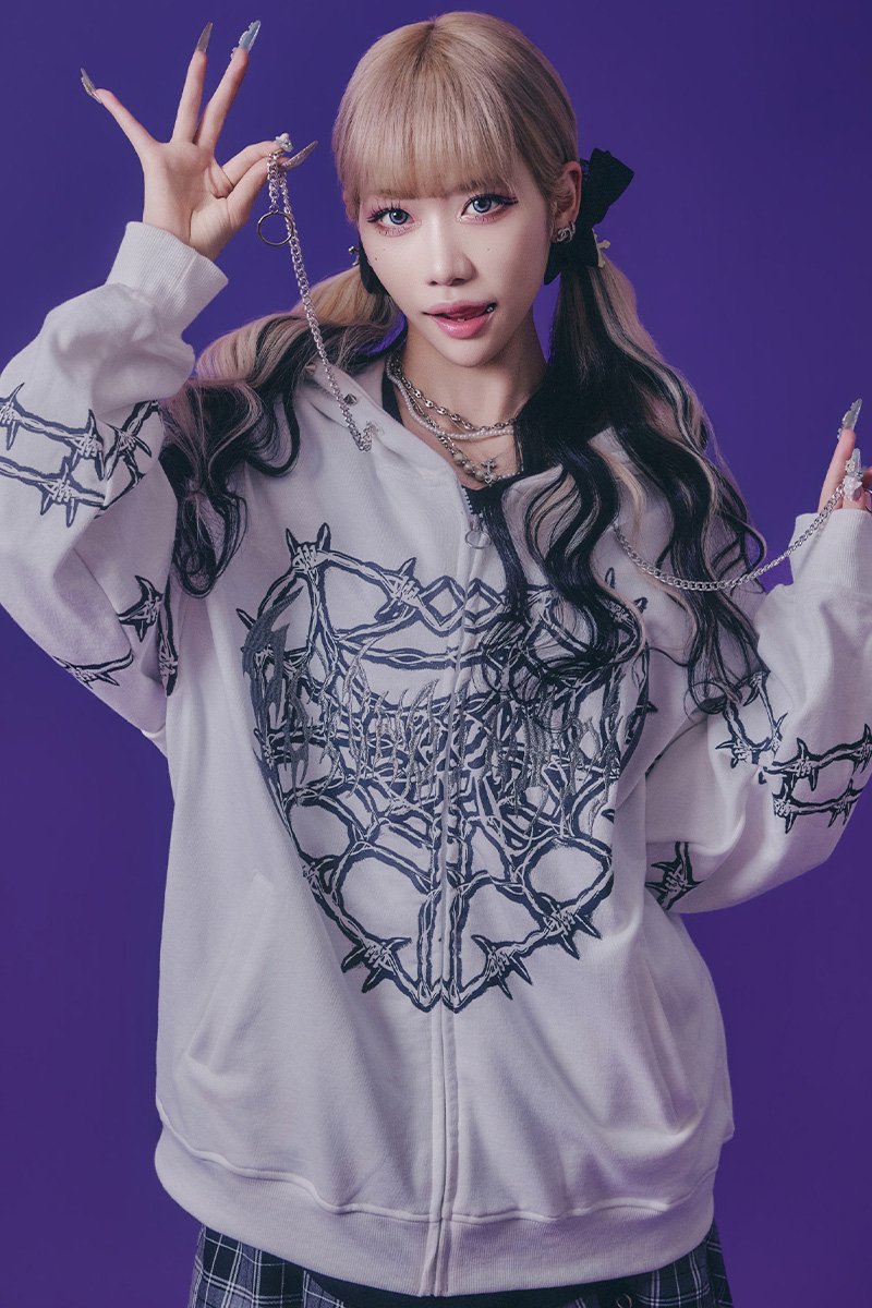 PSYCHO NATION(サイコ・ネーション) ハート・スパイダー・ZIP・パーカー - White