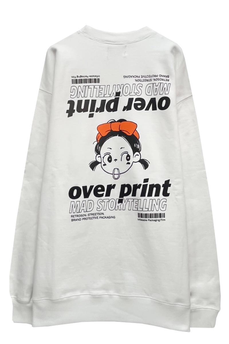 over print (オーバープリント) Deformed sweatshirt white
