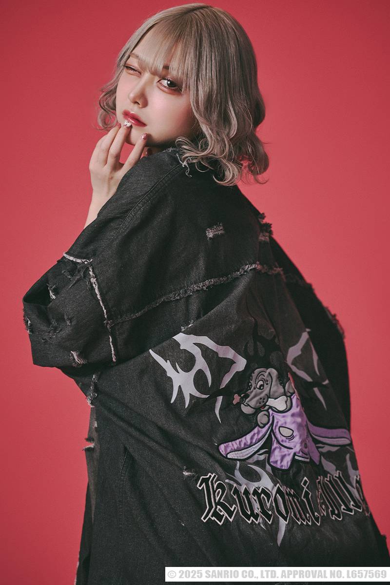 クロミ×GALFY(ガルフィー) イルガルフィーボロボロデニム半袖BIG シャツ - Black