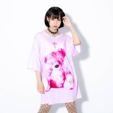TRAVAS TOKYO Bright furry bearビッグTシャツ Pink