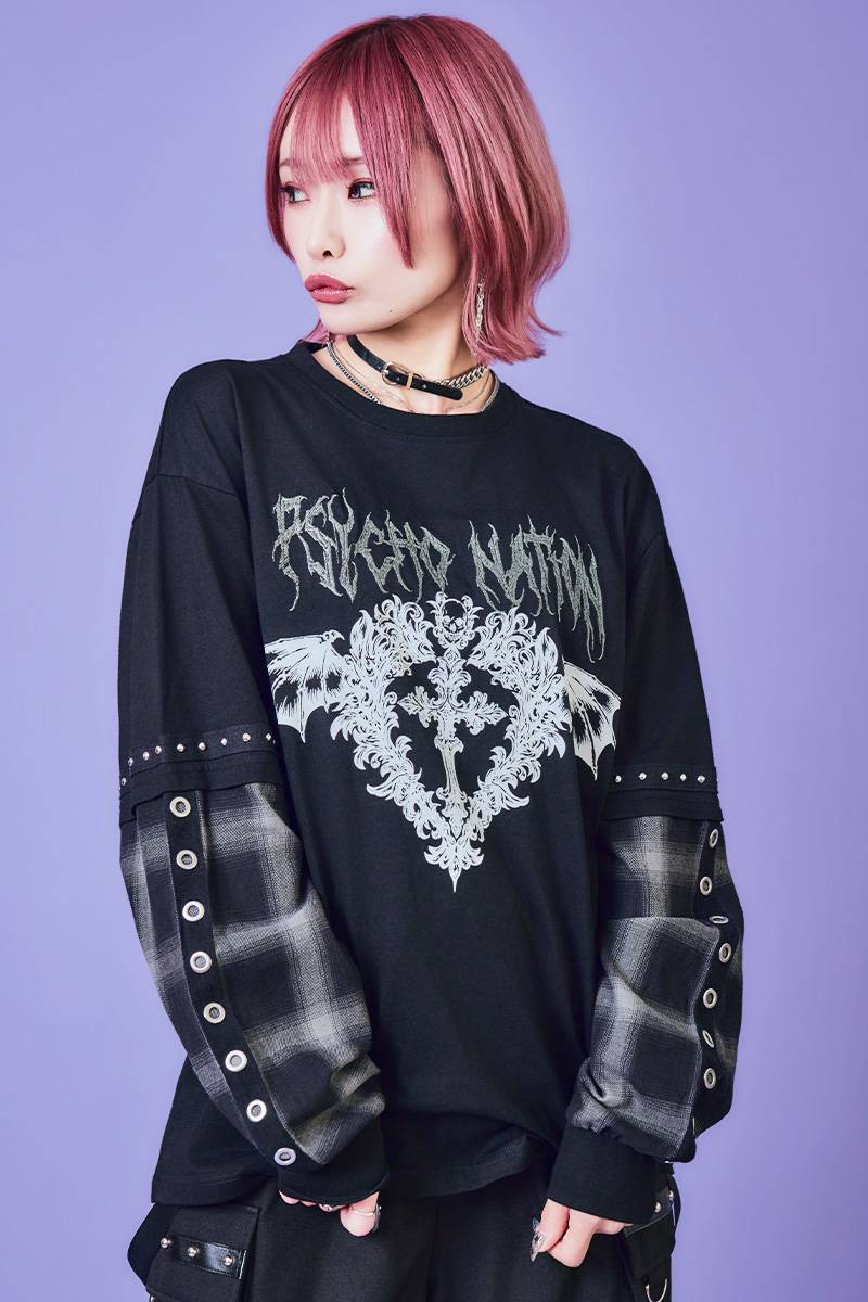 PSYCHO NATION(サイコ・ネーション) チェック切替TEE - Greyチェック