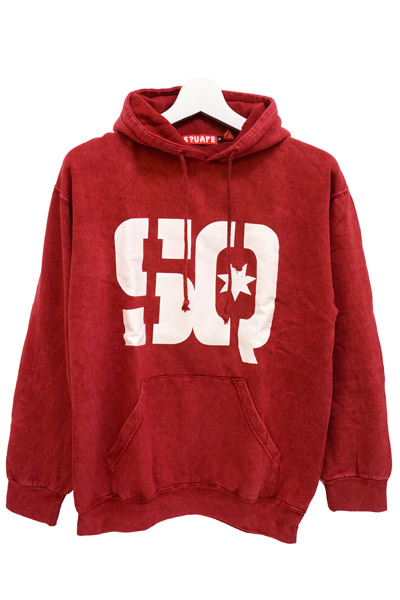 SQUARE WASHED LOGO HOODIE RED