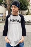 THRASHER (スラッシャー) TH8201 MAG LOGO 3/4 BASE BALL T-SHIRT GR/BK/BK