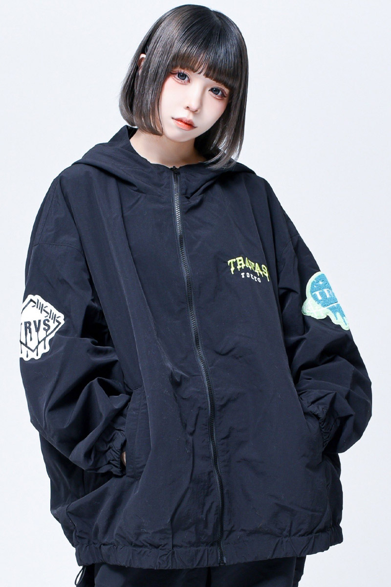 TRAVAS TOKYO【トラバストーキョー】 Patch nylon hoodie BLACK