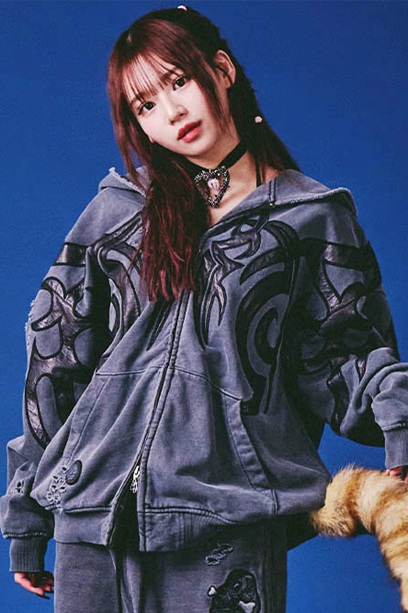 GALFY (ガルフィー) 汚れ部族パーカー - Ink Black