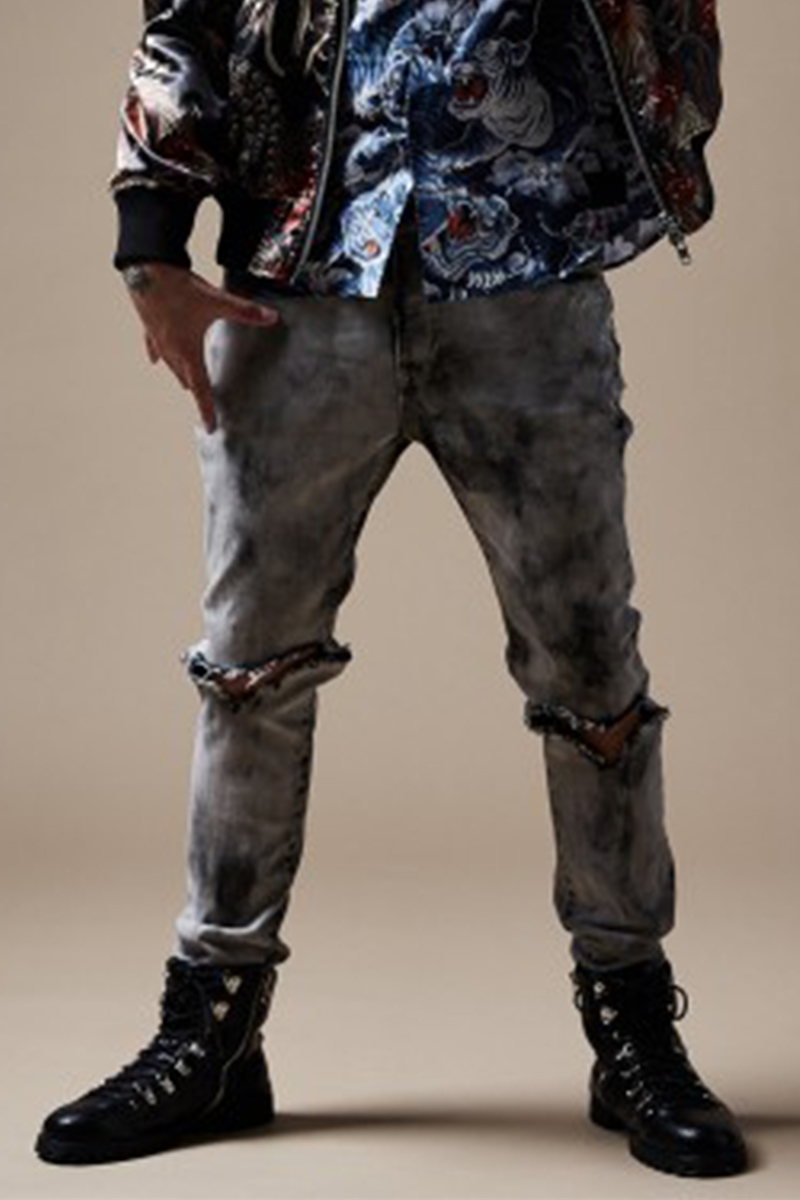 【予約商品】Zephyren(ゼファレン) KNEE CLASHED SKINNY BLACK.DENIM