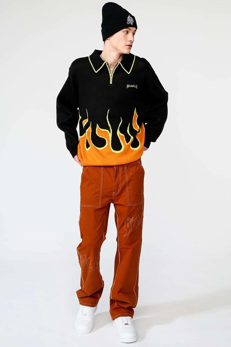 SUPPLIER (サプライヤー) FIRE PATTERN HALF ZIP KNIT BLACK SUPPLIER (サプライヤー) FIRE PATTERN HALF ZIP KNIT BLACK