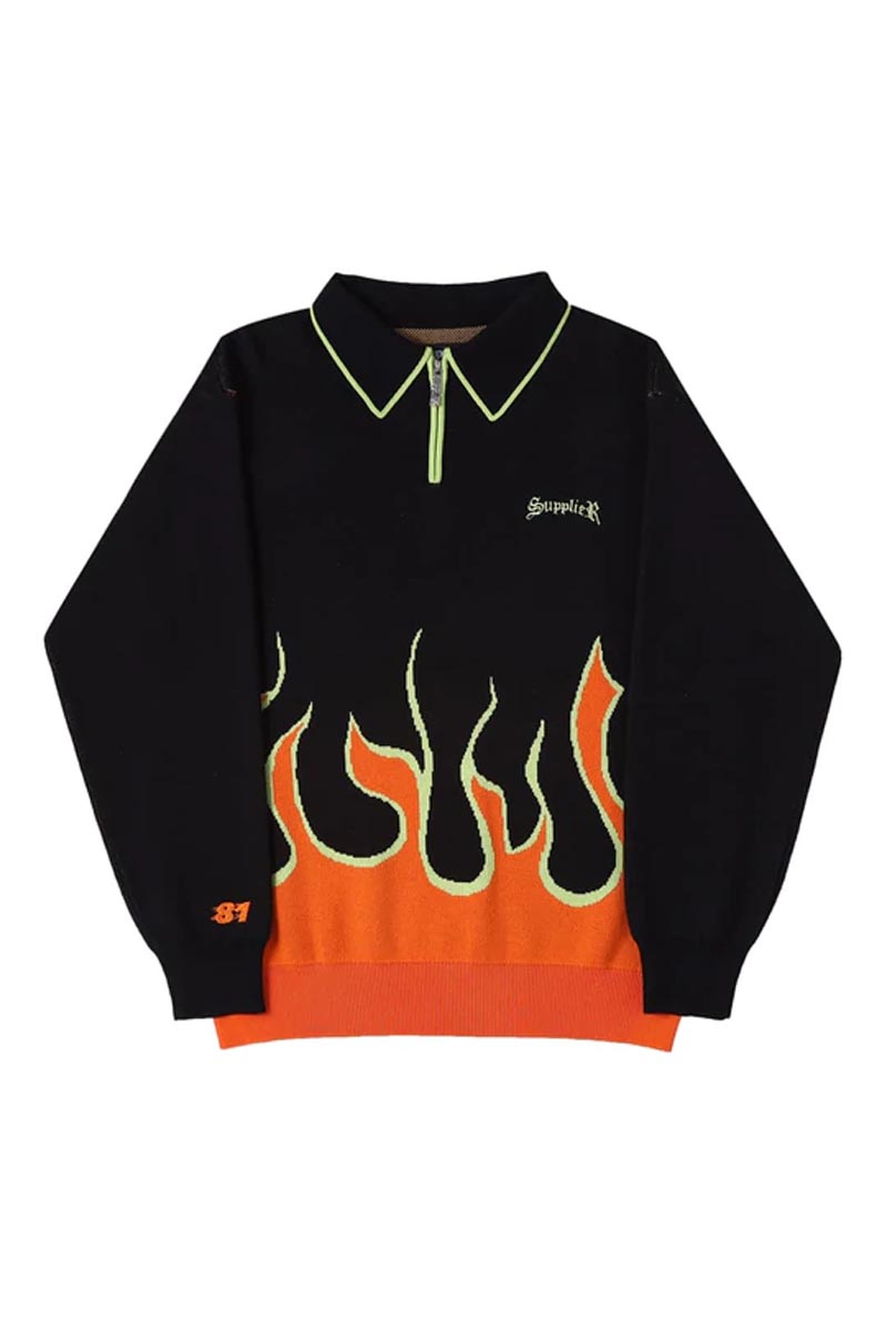 SUPPLIER (サプライヤー) FIRE PATTERN HALF ZIP KNIT BLACK SUPPLIER (サプライヤー) FIRE PATTERN HALF ZIP KNIT BLACK